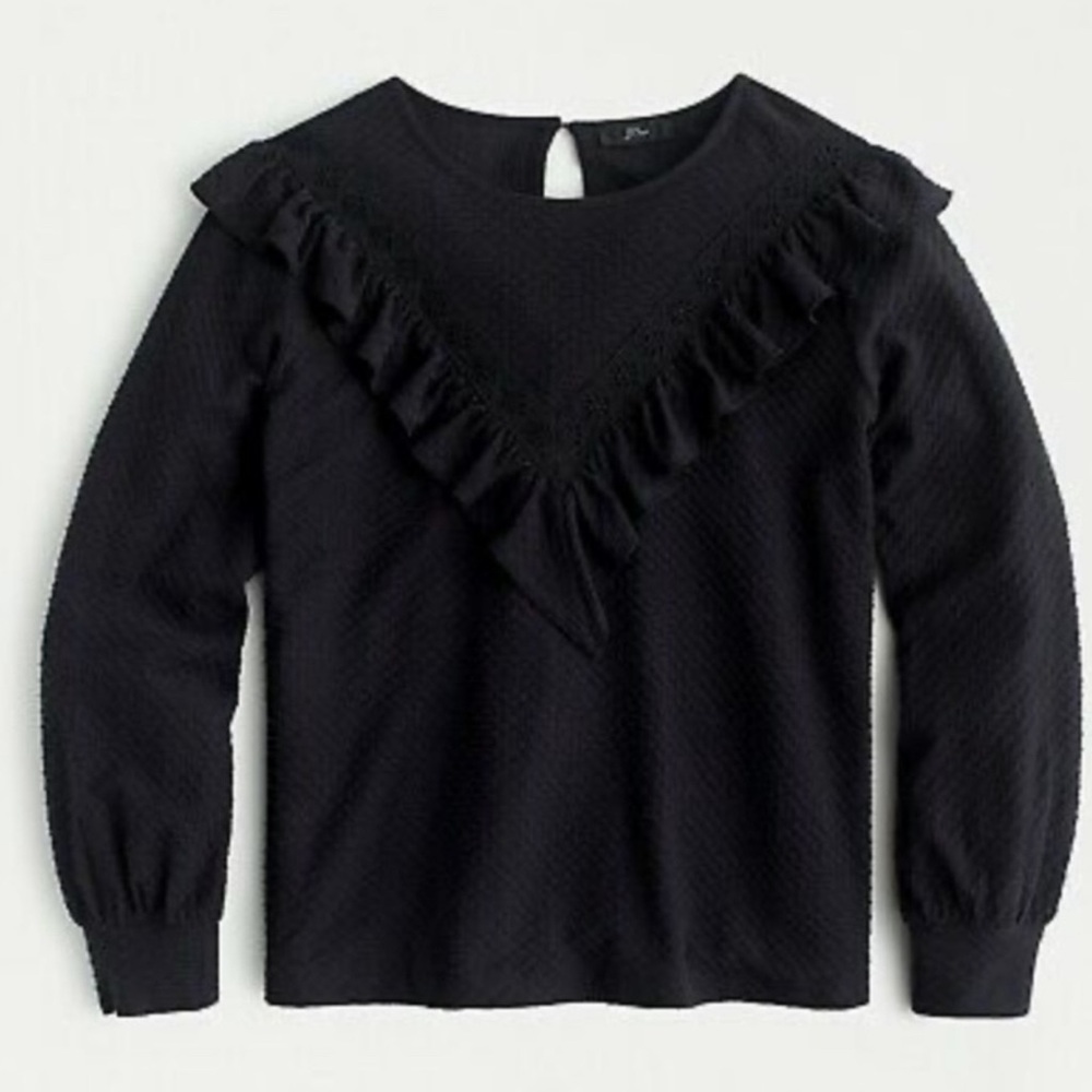JCrew black honeycomb ruffle knit top